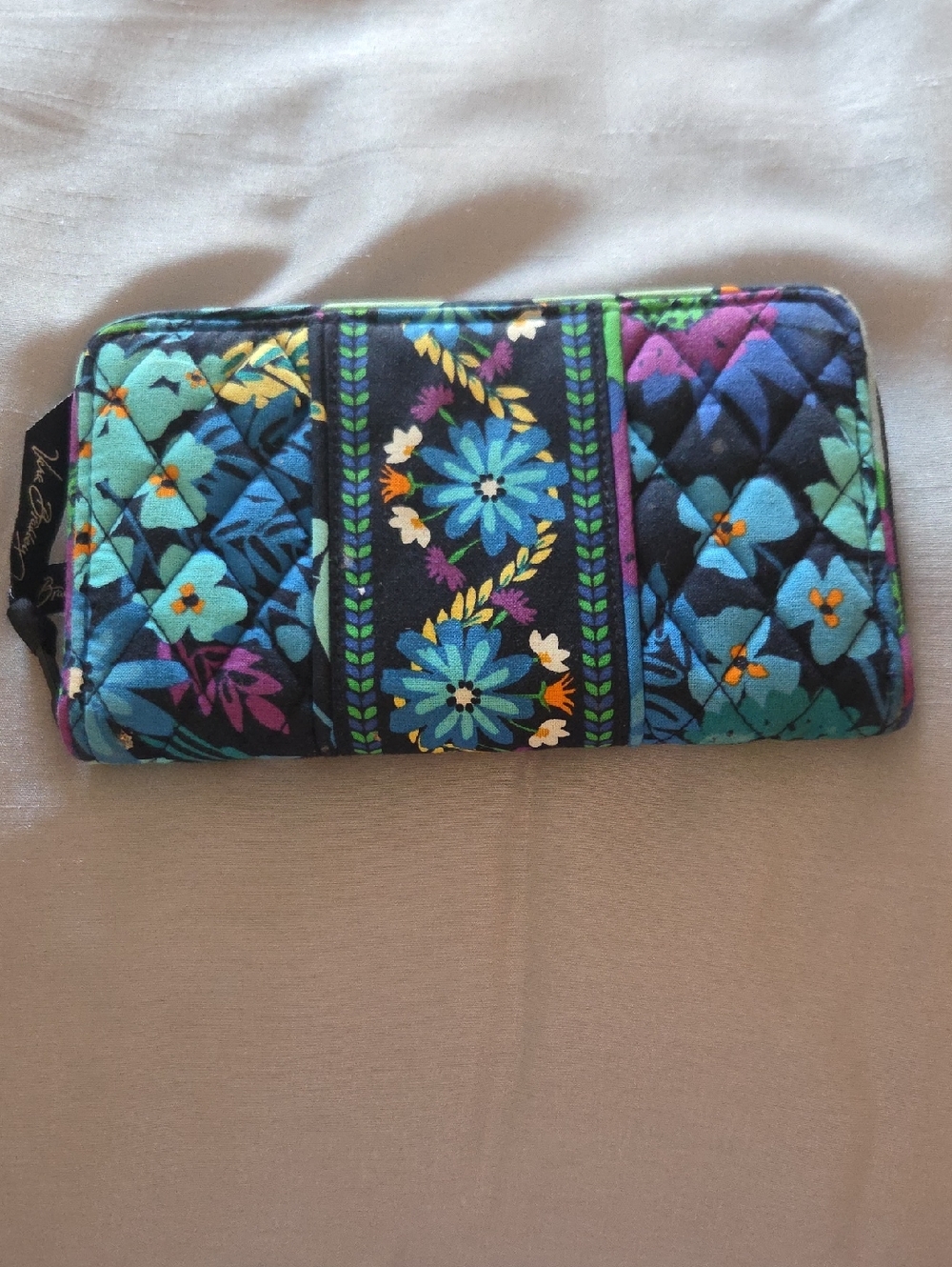 Vera Bradley Navy Floral Quilted Zip-Around Wallet with Teal & Purple Accents